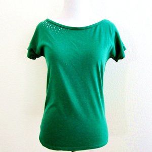 Green Rhinestone Tee Cutout Back - Size S
